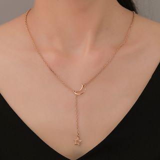 Alloy Moon & Star Pendant Necklace 01 - Gold - One Size