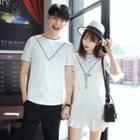 Couple Matching Contrast Trim Short Sleeve T-shirt / Elbow Sleeve T-shirt Dress