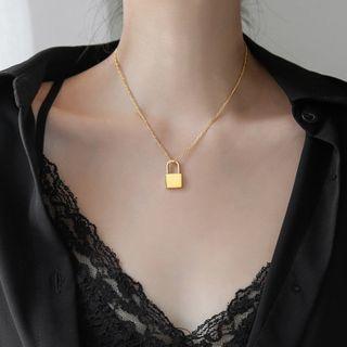 Stainless Steel Padlock Pendant Necklace Gold - One Size