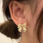 Bow Rhinestone Alloy Earring 1 Pair - Earrings - Silver - Faux Pearl - Bow - Gold - One Size