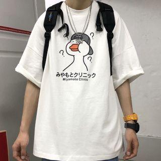 Short-sleeve Duck Print Loose-fit T-shirt