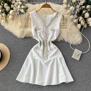 Sleeveless Plaid Panel Mini A-line Dress