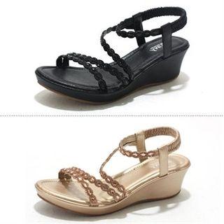 Rhinestone-strap Wedge-heel Sandals