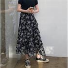 High-waist Floral Chiffon Midi Skirt As Shown In Figure - One Size