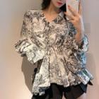 Printed V-neck Chiffon Blouse As Shown In Figure - One Size