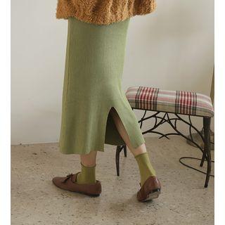 Back Slit Midi Straight-fit Knit Skirt