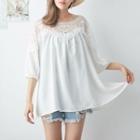 Puff 3/4-sleeve Lace Panel Top