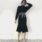Zip Turtle-neck Ruffle Midi Dress