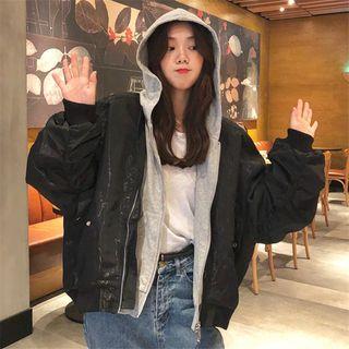 Mock-two-piece Batwing Sleeves Baseball Jacket