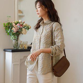 Pocket-front Embossed Plaid Shirt