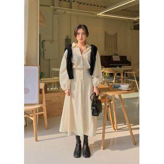 Flared Plain Long Shirtdress