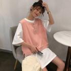 Set: Elbow-sleeve Oversized T-shirt + Vest