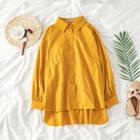 Long-sleeve Loose-fit Plain Shirt Mango Yellow - One Size