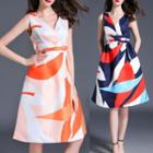 Colour Block V-neck Short-sleeve Dress