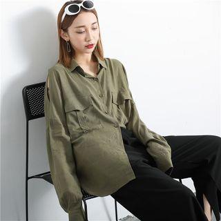 Loose-fit Cutout-shoulder Long Blouse