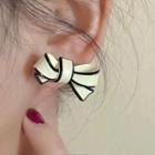 Bow Stud Earring 1 Pair - 2458a - Silver Pin - Bow - Black & White - One Size