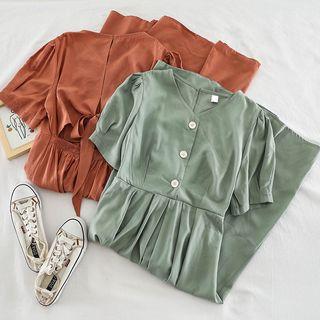 Tie-back Short-sleeve Midi Dress
