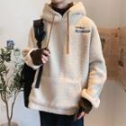 Embroider Faux Shearling Hooded Sweatshirt
