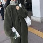 Fleece Long Coat Army Green - One Size
