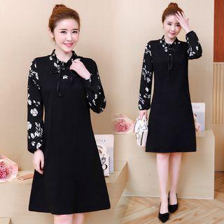 Mock Two-piece Long-sleeve Floral Print Dress