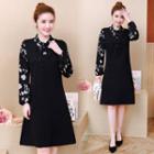 Mock Two-piece Long-sleeve Floral Print Dress