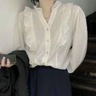 Ruffled Button-up Blouse White - One Size