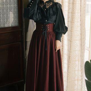 Set: Long-sleeve Blouse + Maxi A-line Skirt