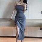 Strapless Slit Bodycon Dress