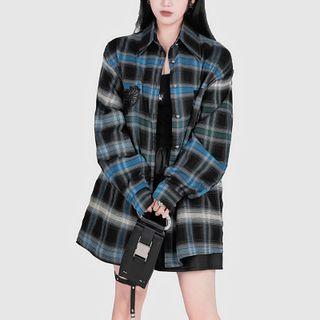 Plaid Shirt Jacket Plaid - Blue & Black - One Size