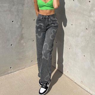 Flower Print High-waist Jeans