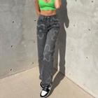 Flower Print High-waist Jeans