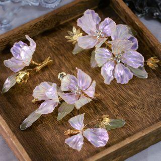 Set Of 4: Wedding Floral Hair Pin Set Of 4 - Gold & Light Purple - One Size