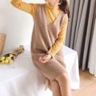 V-neck Plain Knit Long Vest