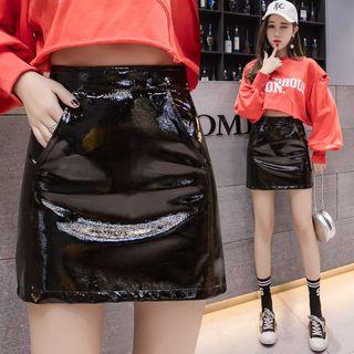 Faux Patent Leather Mini A-line Skirt