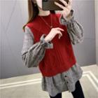 Mock-neck Knit Panel Blouse