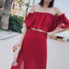 Set: Elbow-sleeve Off Shoulder Top + A-line Maxi Skirt