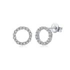 Sterling Silver Simple Fashion Geometric Round Cubic Zirconia Stud Earrings Silver - One Size