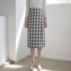 Buttoned Checked Midi Wrap Skirt