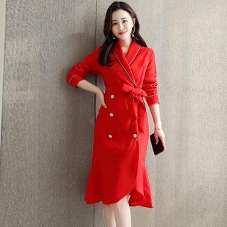 Long-sleeve Double-breasted Midi Mermaid Dress