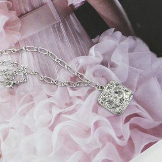 Square-pendant Chain Necklace Silver - One Size