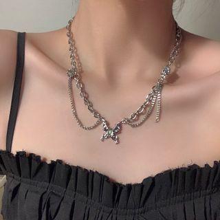 Butterfly Moonstone Pendant Stainless Steel Choker