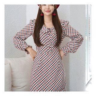Frilled Plaid Mini Shirtwaist Dress