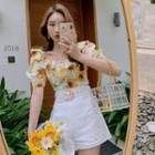 Floral Short-sleeve Mini A-line Dress / Cropped Blouse
