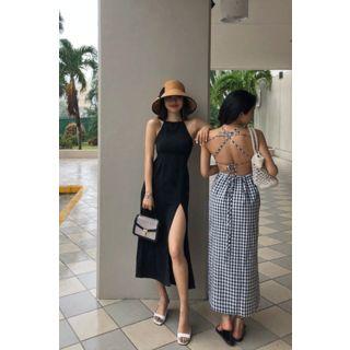 Cross-back Slit-side Long Dress