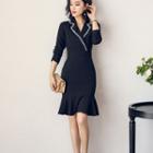Long-sleeve Ruffle Hem Collared Dress