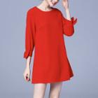 Bow 3/4-sleeve Shift Dress
