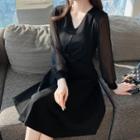 Long-sleeve Twist-front A-line Chiffon Dress