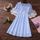Short Sleeve Lace-up Check Dress