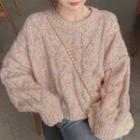 Cable Knit Sweater Pink & Blue & Almond - One Size