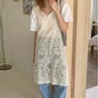 Sleeveless Lace Cutout Dress Almond - One Size